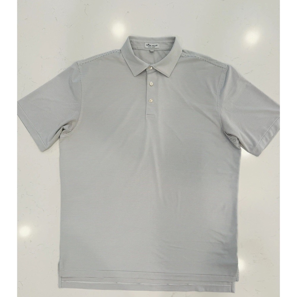 Peter Millar Summer Comfort Men's Striped Polo Shirt L White Blue MF19EK12S Golf
